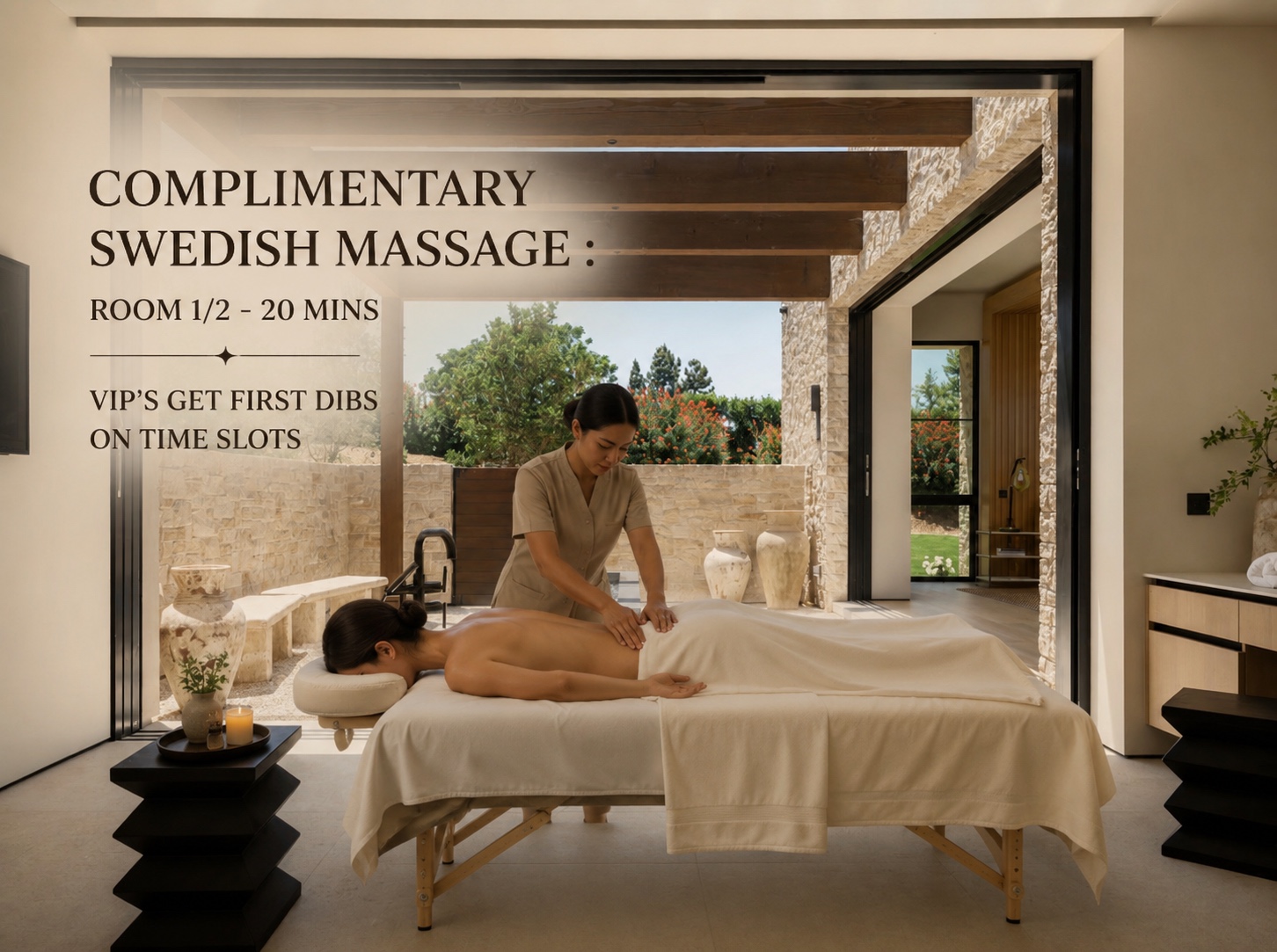 Complimentary Swedish massage — 20 mins