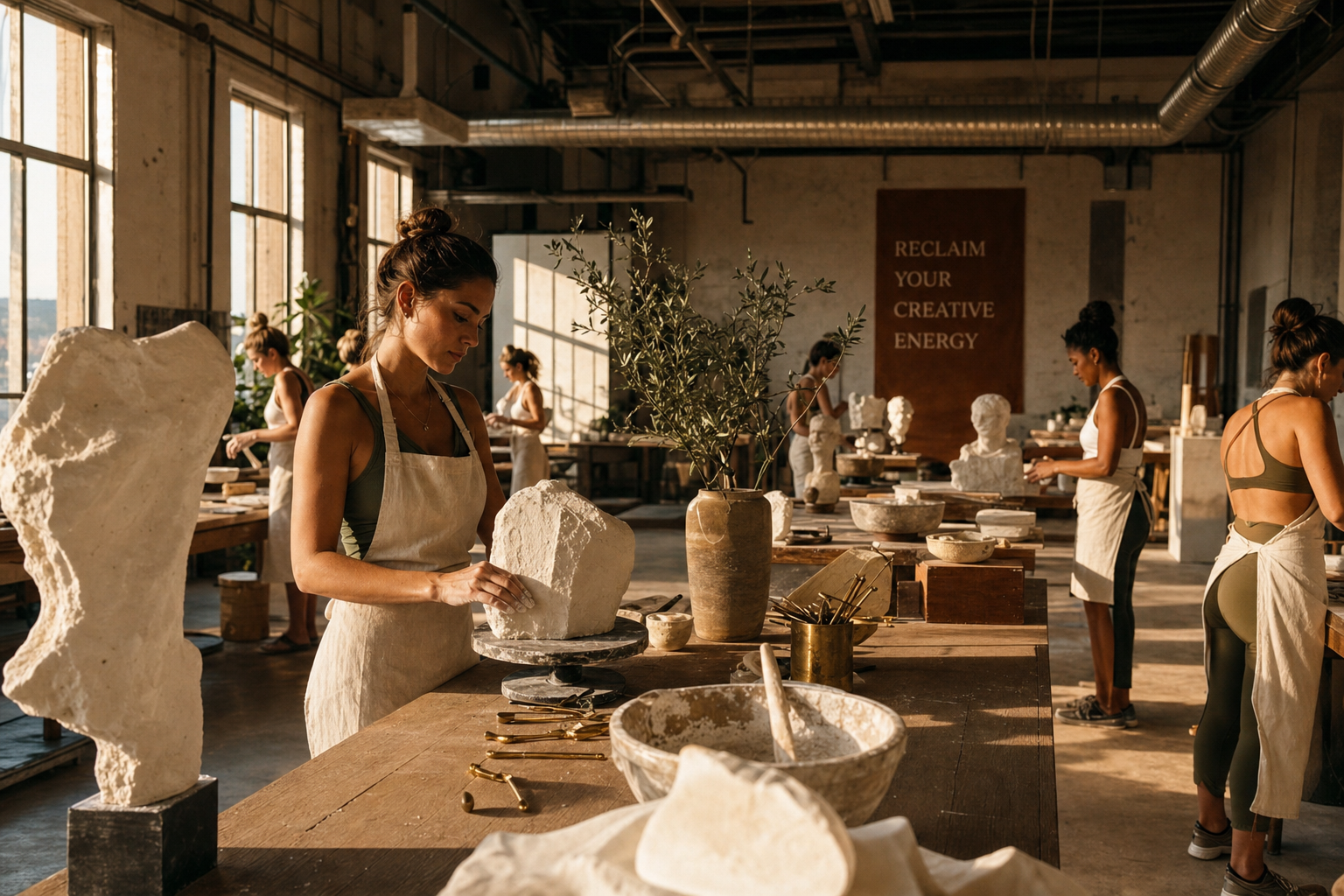 Plaster art workshop in the warehouse